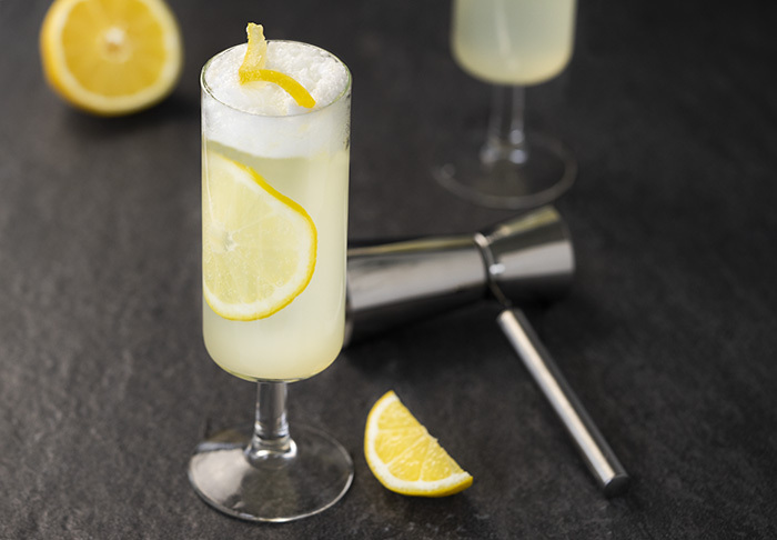 a frothy classic fizz with gin, lemon, and egg whites