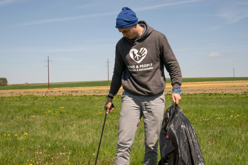 Man picking up trash