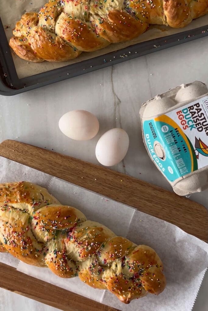 easter bread with duck eggs